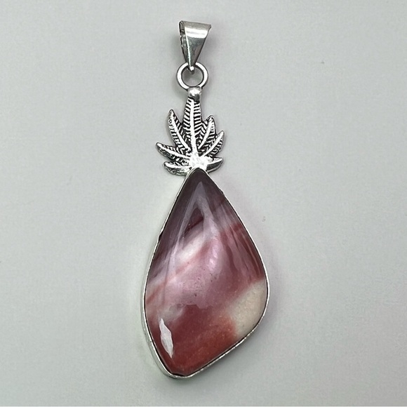 New Mookaite Stone Pot Leaf Silver Overlay Pendant Necklace w Cord 420 - Picture 4 of 4